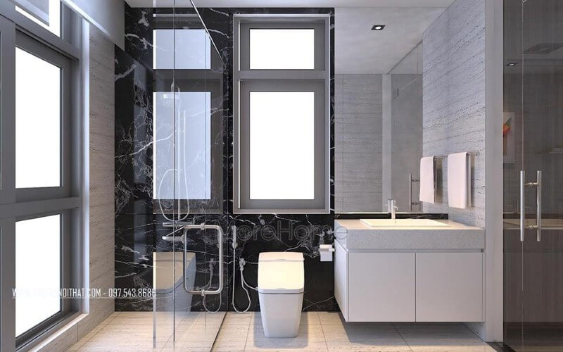 Gương trang trí hình chữ nhật tạo nét đẹp sang trọng cho phòng tắm biệt thự, nhà phố. Thiết kế nội thất