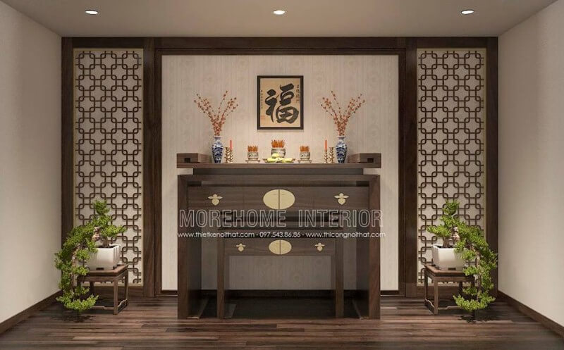 Vách gỗ CNC đẹp, sang trọng cho phòng thờ. Thiết kế nội thất