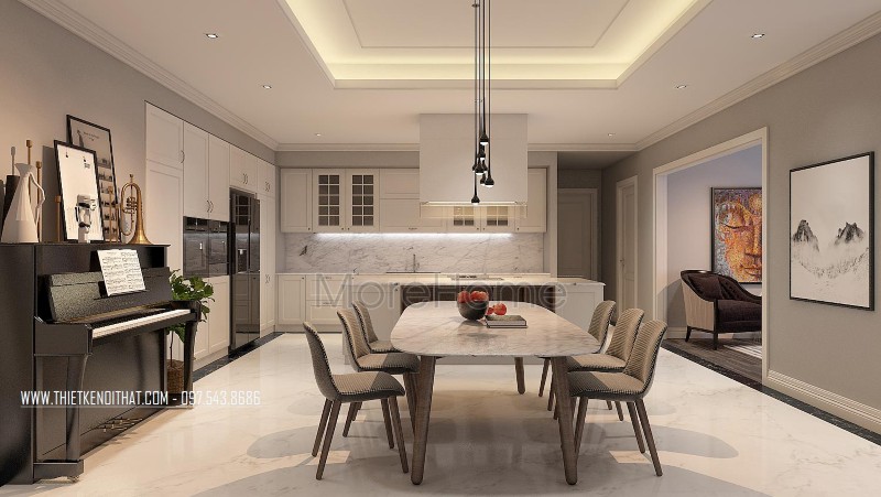 Thiết kế nội thất phòng ăn với phong cách hiện đại, ưa nhìn