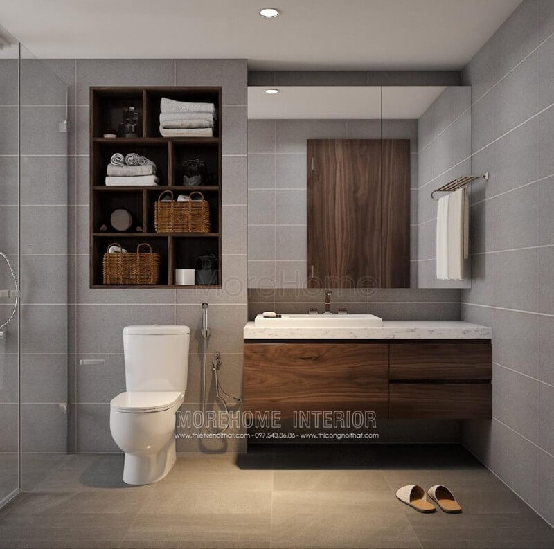 Gạch ốp tường màu xám không thấm nước đẹp sang trọng cho phòng tắm hiện đại. Thiết kế nội thất