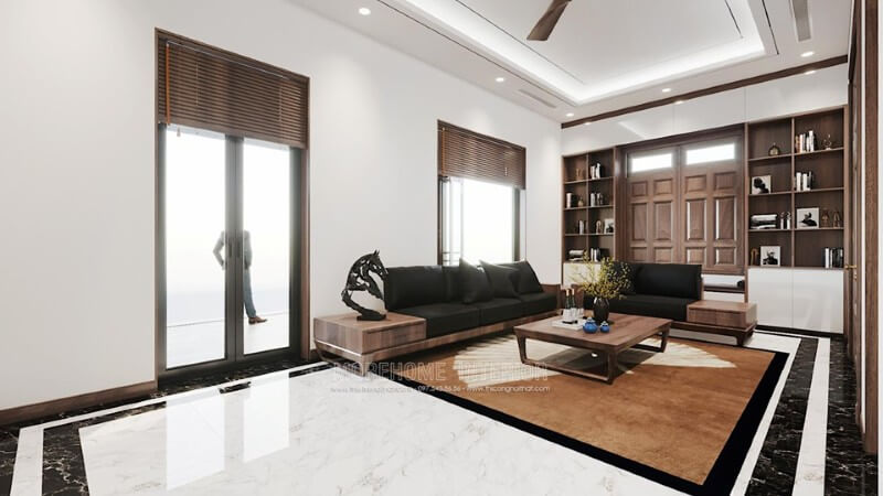 Morehome - Thiết kế biệt thự gỗ óc chó cao cấp sang trọng cho khách hàng tại Đông Anh Hà Nội Thiết kế nội thất biệt thự tại Hà Nội