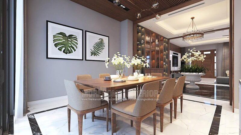 Bộ bàn ăn gỗ óc chó 8 ghế hiện đại sang trọng cho chung cư, biệt thự, nhà phố. Thiết kế nội thất biệt thự tại Hà Nội