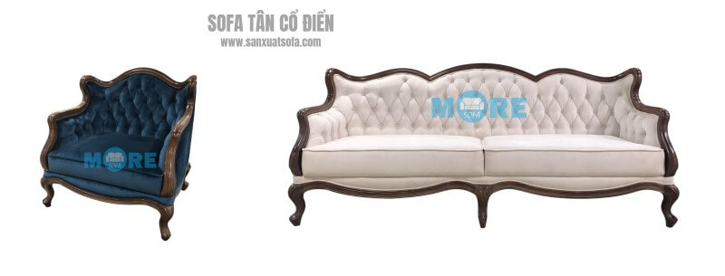 Sofa Tân cổ điển MS-001 gỗ Tự nhiên Óc chó, bọc nỉ cao cấp sang trọng tại biệt thự Greenbay, Hà Nội Thiết kế nội thất