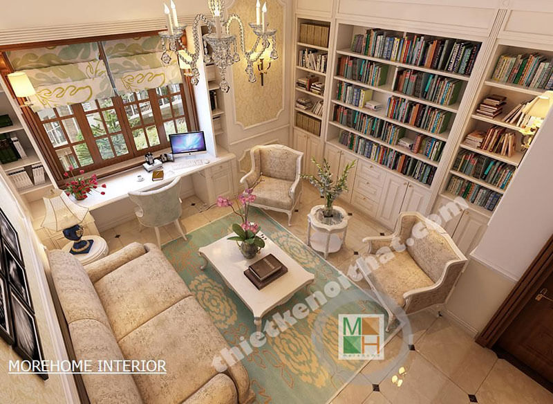 Mẫu sofa tân cổ điển bọc vải cho phòng đọc sách Thiết kế nội thất