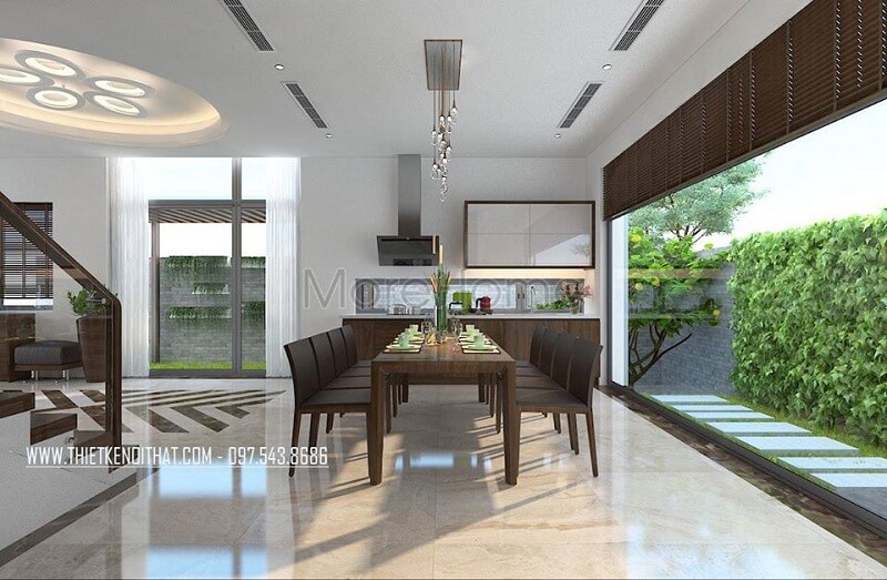 Thiết kế nội thất biệt thự đẹp với bộ bàn ăn độc đáo mang đến không gian phòng ăn lí tưởng đẳng cấp