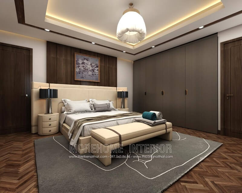 Thiết kế giường ngủ biệt thự bọc da cao cấp phong cách hiện đại và cách điệu Mẫu nội thất biệt thự đẹp
