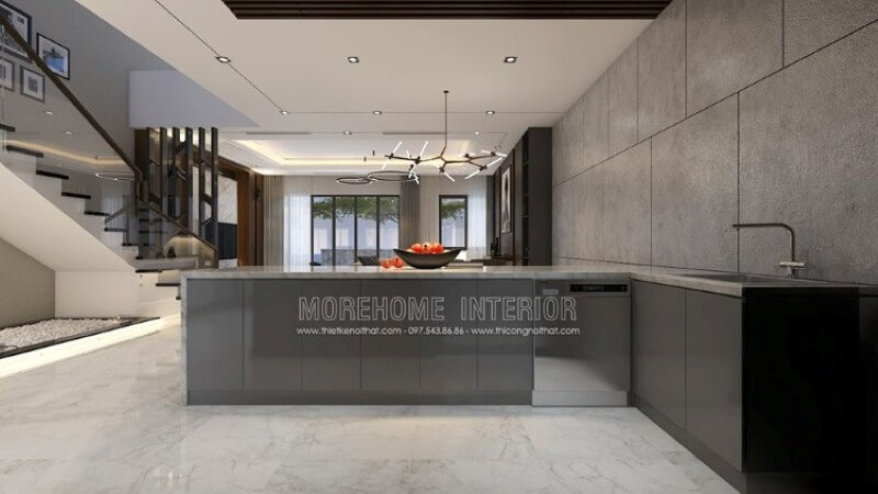 Xu hướng bố trí nội thất bàn đảo bếp tách riêng với phòng bếp tuy mới lạ nhưng khá tiện nghi khoa học sẽ phù hợp với không ít không gian hiện đại như nhà phố biệt thự. Thiết kế nội thất