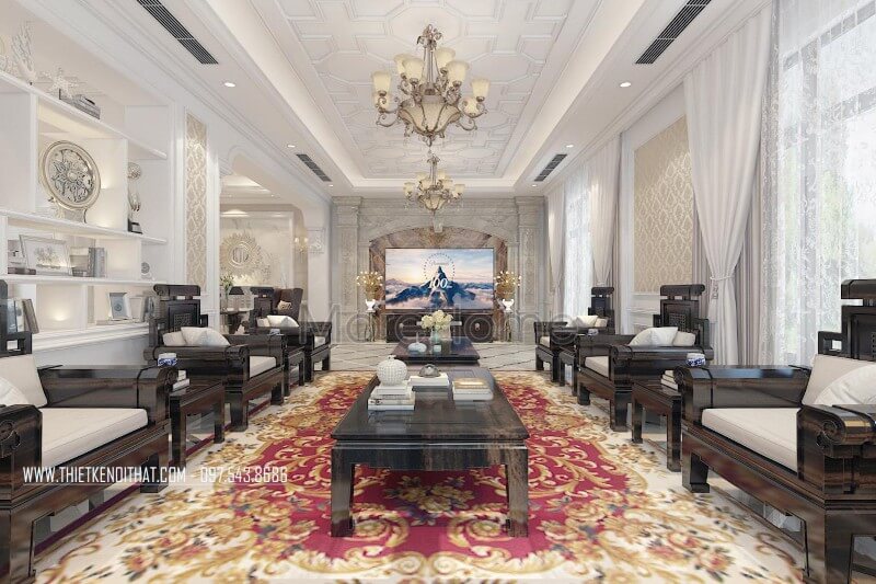 Trang trí nội thất biệt thự Thái Bình sang trọng và đẳng cấp với chất liệu gỗ tự nhiên nhập khẩu Thiết kế nội thất