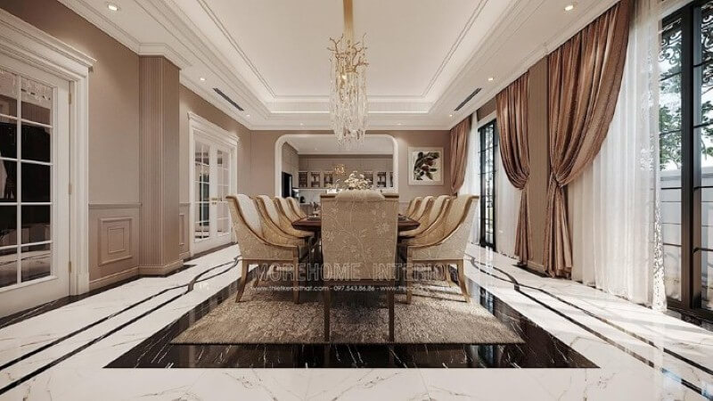Trang trí nội thất phòng ăn đẹp, sang trọng mang đậm dấu ấn phong cách đương đại nhẹ nhàng, tinh tế. Thiết kế nội thất biệt thự tại Hà Nội