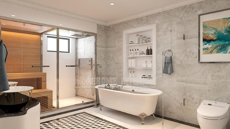 Trang trí nội thất phòng tắm cao cấp có bồn đẹp, sang trọng. Thiết kế nội thất biệt thự tại Hà Nội
