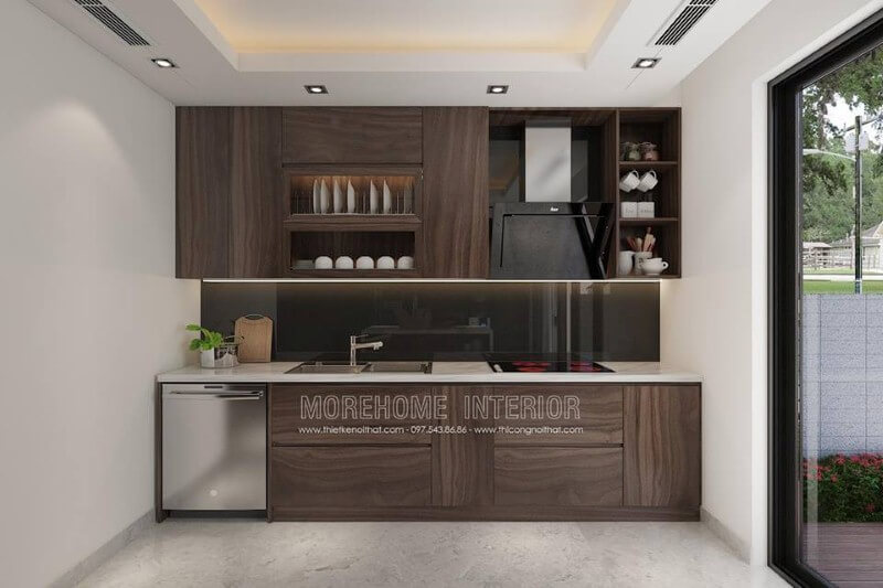 Thiết kế nội thất phòng bếp hiện đại đẹp có máy rửa bát cho nhà phố, chung cư, biệt thự. Thiết kế nội thất bệt thự Hà Nội