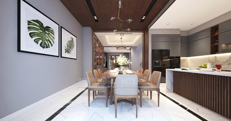 Thiết kế nội thất phòng ăn liền bếp hiện đại đẹp sang trọng cho nhà phố, biệt thự tại Vinh, Nghệ An. Thiết kế nội thất biệt thự tại Hà Nội