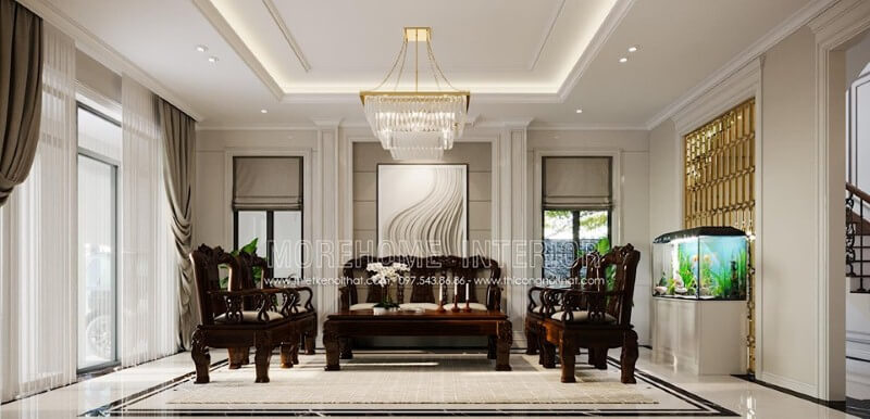 Tranh in canvas treo tường đẹp tạo điểm nhấn ấn tượng cho phòng khách. Thiết kế nội thất bệt thự Hà Nội