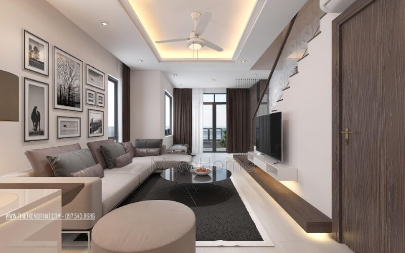Sofa góc L bọc da cao cấp tạo điểm nhấn sang trọng cho phòng khách hiện đại. Thiết kế nội thất