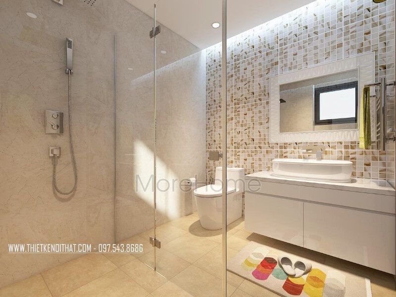 . Kệ tủ lavabo hiện đại được làm từ chất liệu gỗ công nghiệp nhẹ nhàng, với thiết kế nhiều ngăn giúp gia chủ lưu trữ đồ cá nhân của mình một cách gọn gàng hơn.