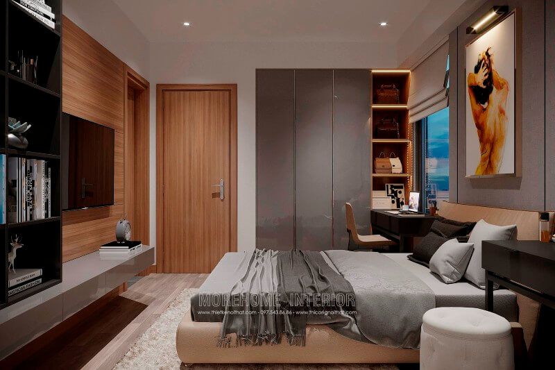 Thiết kế nội thất phòng ngủ của vợ chồng theo phong cách hiện đại và tiện lợi.